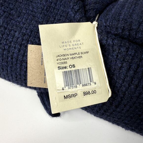 NWT Faherty Jackson Scarf OS Navy Blue Heather Waffle Organic Cotton Blend Knit - Picture 4 of 4
